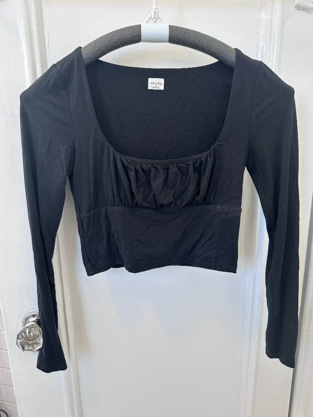 Wilfred Free Black Ruched Long Sleeve Crop Top Size M